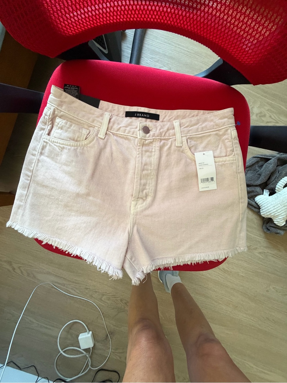 J Brand Light Pink Frayed Hem Denim Shorts